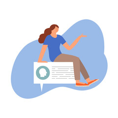 Illustration of a woman sitting on a speech bubble