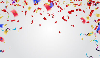 Many Falling Colorful Tiny Confetti And Ribbon Isolated On Background. Vector. Multi colored