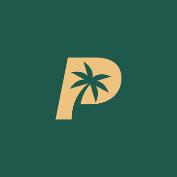 Letter P gold palm tree logo design vector illustration