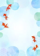 水彩 夏の金魚の背景、フレーム