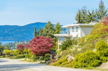 House and outdoor landscape at Spring in Vancouver, British Columbia, Canada.