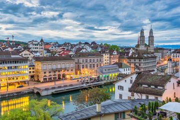 Zurich Switzerland, high angle view city skyline from Lindenhof - obrazy, fototapety, plakaty
