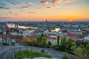 Budapest Hungary, sunrise city skyline at Hungarian Parliament and Danube River