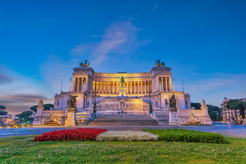 Rome Italy night city skyline at Piazza Venezia
