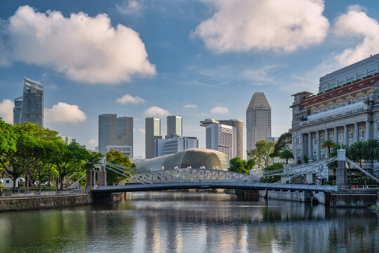 Singapore city skyline at Boat Quay and Clarke Quay waterfront business district