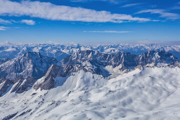 Garmisch Partenkirchen Germany, Zugspitze peak and Alps mountain range with snow in winter season
