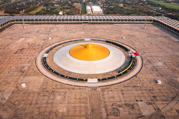 Aerial view of Wat Phra Dhammakaya temple in Pathum Thani Province north of Bangkok, Thailand.