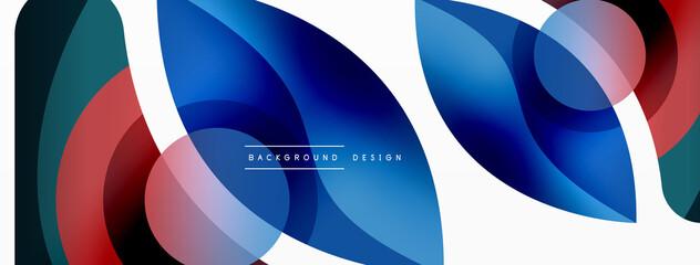 Obraz premium Abstract background with color geometric shapes. Beautiful minimal backdrop with round shapes circles and lines. Geometrical design. Vector illustration