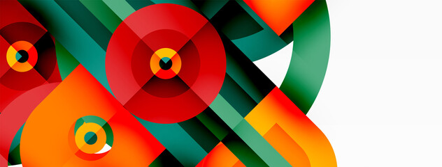 Obraz premium Creative geometric wallpaper. Minimal abstract background. Bright color geometric shapes on white backdrop. Business template for wallpaper, banner, background or landing