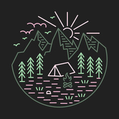 Camping at good place in the nature at night graphic illustration vector art t-shirt design