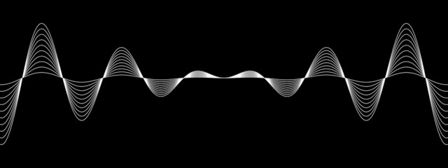 Abstract sine lines on black background. Illustration.