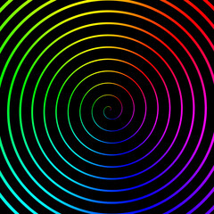 Multi colored spiral on black background. Illustration.