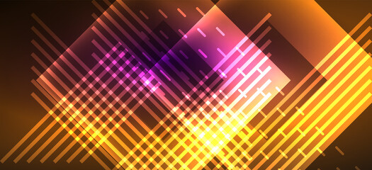 Background neon glowing lines and geometric shapes. Lights in the dark wallpaper for concept of AI technology, blockchain, digital, communication, 5G, science