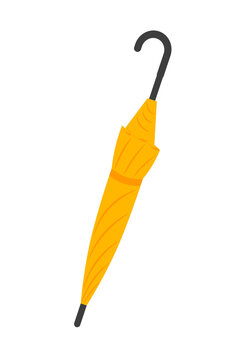 Closed Yellow Umbrella. Vector Illustration Isolated On A White Background.