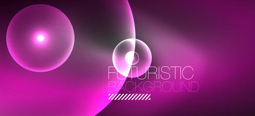 Abstract background with neon glowing light effects. Round shapes, triangles and circles. Wallpaper for concept of AI technology, blockchain, communication, 5G, science, business and technology