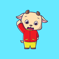 Cute illustration of goat wave hand mascot cartoon style