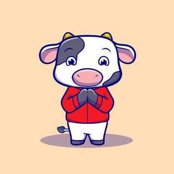 Cute illustration of cow smiling for the blessed Eid al-Adha mascot cartoon