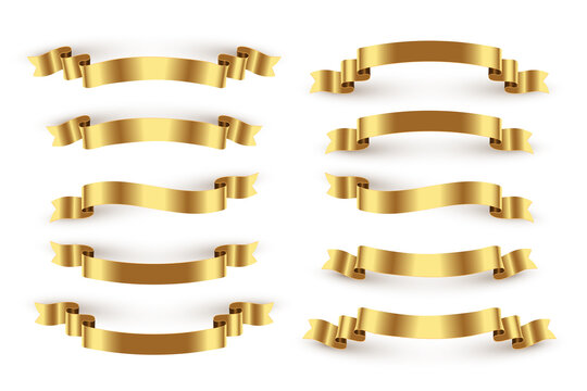 Gold luxury ribbons set. Vector golden design elements isolated on white background.