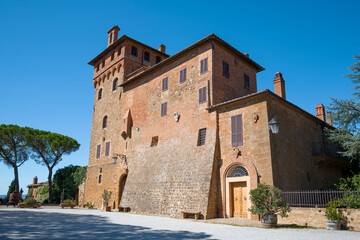Fototapeta na wymiar At the main building of the medieval Massaini palace, Pienza
