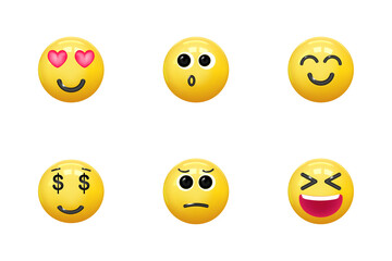 Fototapeta premium Set of icons face emotion realistic 3d render. Yellow glossy emoticons. vector illustration