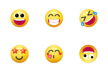 Set of icons face emotion realistic 3d render. Yellow glossy emoticons. vector illustration