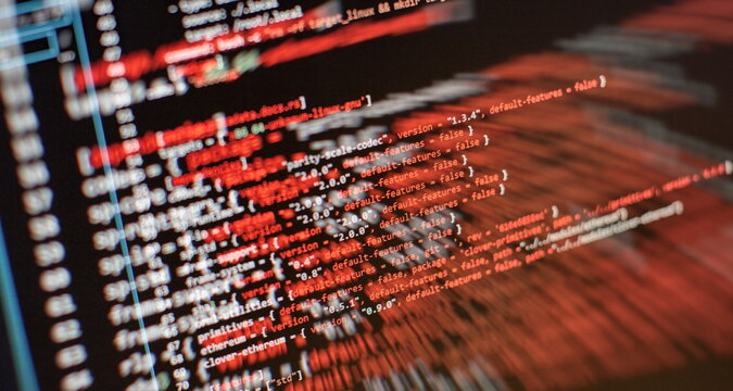 Laptop Display Closeup Photo. Information technology website coding standards for web design Programmer developer screen.