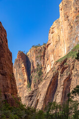 scenic mountains at Zion national Park seen from valley temple of Sinawaya, Utah,