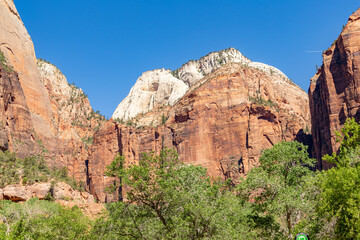 scenic mountains at Zion national Park seen from valley temple of Sinawaya, Utah,