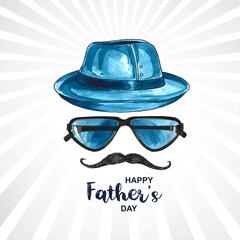 Happy fathers day cap and spectacles on mustache watercolor design