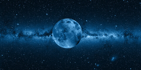 Full  Moon in the space, Milky way galaxy in the background 