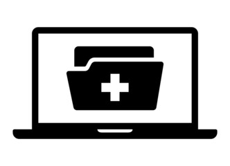 Electronic health or medical record folder on laptop computer flat icon for healthcare apps and websites