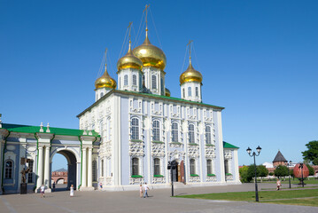 Fototapeta na wymiar Sunny July day at the ancient Assumption Cathedral. Tula Kremlin