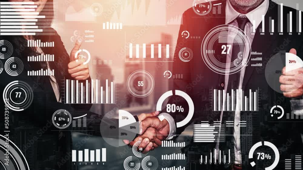 Poster conceptual business handshake with dashboard for financial data analysis . 3d render computer graphi