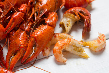 Boiled Crawfish on a White Background