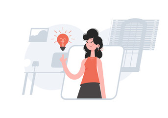 The girl is waist-deep with a light bulb. Idea. Element for presentations, sites.