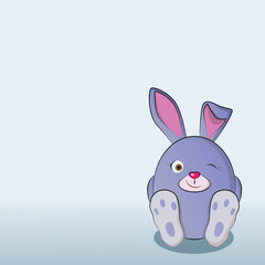 Cute round cartoon blue rabbit sitting in the corner.