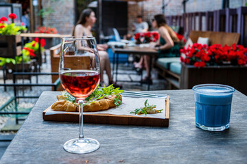 wine on the summer terrace