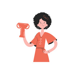 A woman stands waist-deep with a goblet. Isolated. Element for presentations, sites.