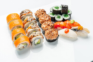 sushi set on the white