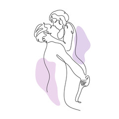 Lovers. Kissing couple. Vector illustration of a single continuous line in the style of minimalism. Love in one line.