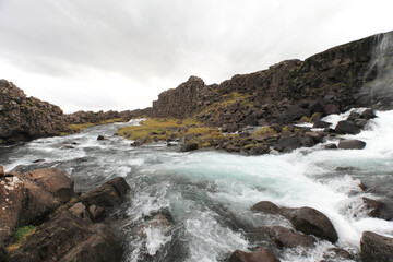 Fototapeta na wymiar Oxarárfoss - the waterfall in Thingvellir national park, Iceland