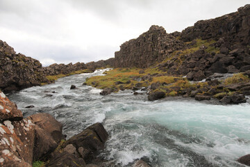 Fototapeta na wymiar Oxarárfoss - the waterfall in Thingvellir national park, Iceland