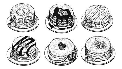 pancakes butter vector doodles. berry pancakes vector, freehand drawing. collection of pancakes vector sketch.