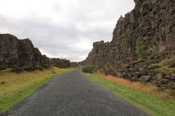 landscape of the Thingvellir national park in Iceland. The place where North American and Eurasian tectonic plates meet.
