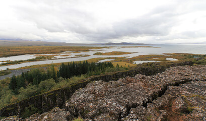 landscape of the Thingvellir national park in Iceland. The place where North American and Eurasian...