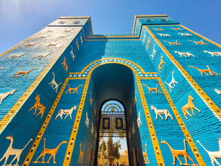 Ancient Babylon gates in Mesopotamia Nebuchadnezzar - obrazy, fototapety, plakaty