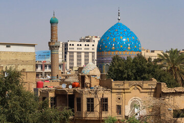 Beautiful turquoise mosque in Baghdad Iraq  - obrazy, fototapety, plakaty