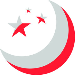 red moon with stars on white background. red Moon and stars flat icon isolated sign. Moon and stars at the icon. Nighttime moon and stars vector