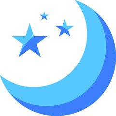 blue moon with stars on white background. blue Moon and stars flat icon isolated sign. Moon and stars at the icon. Nighttime moon and stars vector