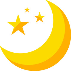 moon with stars on white background. yellow Moon and stars flat icon isolated sign. Moon and stars at the icon. Nighttime moon and stars vector